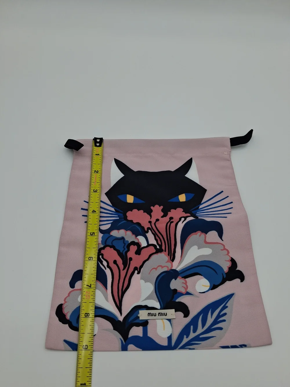 MIU MIU Pink Black Cat Floral Drawstring Dust Bag Pouch Luxury Packaging
